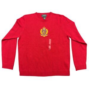 Lauren Ralph Lauren Sweater Women's L Red Knit Crewneck Full Sleeve 100% Cotton